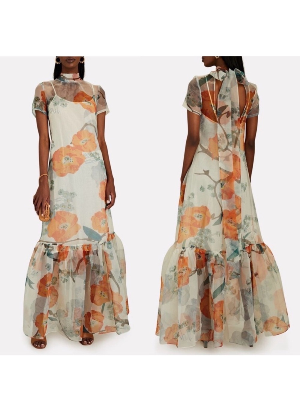New with tags STAUD Calluna Poppy Floral sheer organza tie back maxi gown Dress - Picture 14 of 15